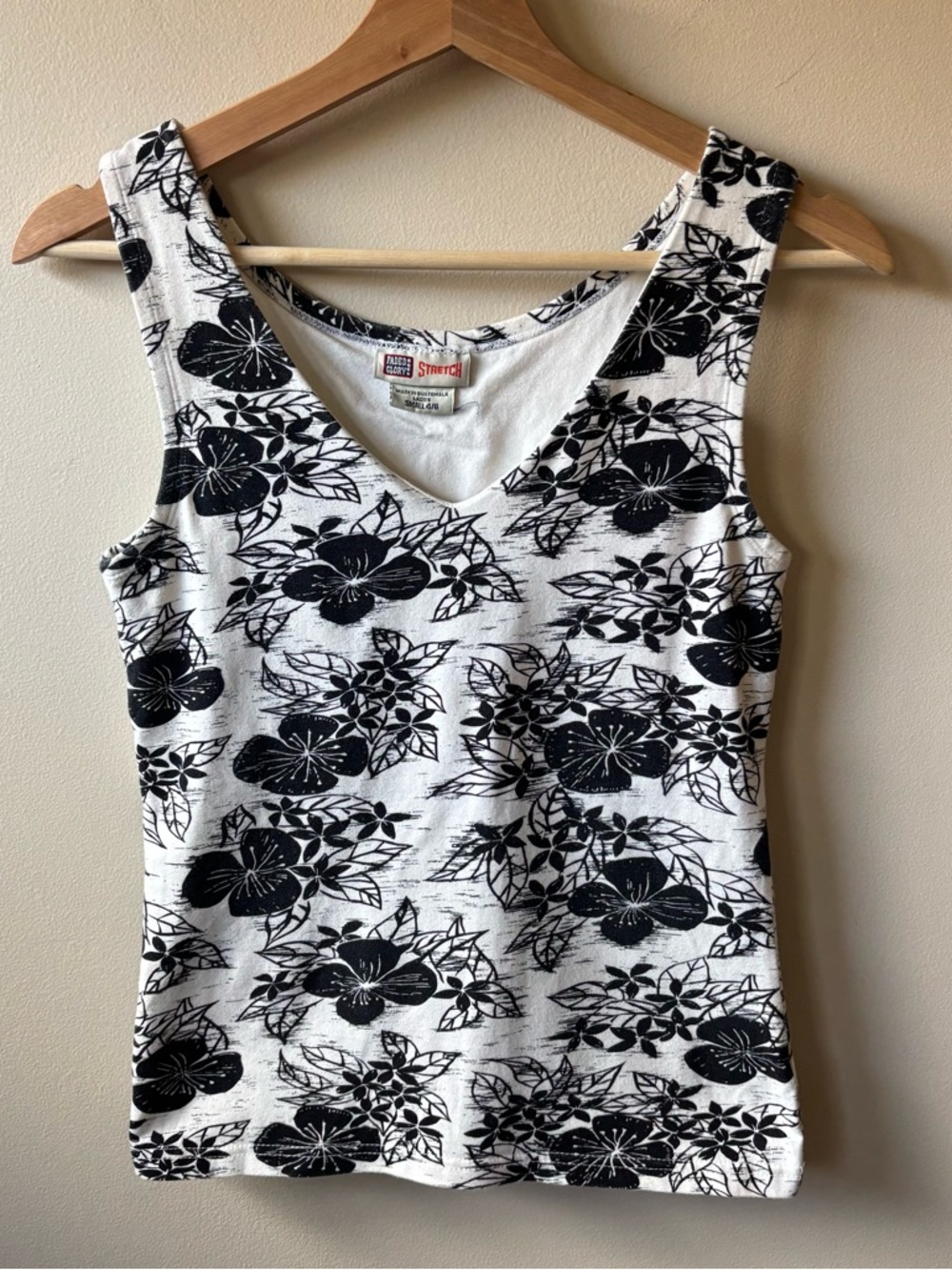 Faded Glory White Tank Top with Black Floral Print